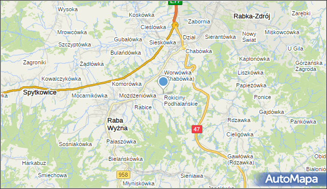 mapa Rokiciny Podhalańskie, Rokiciny Podhalańskie na mapie Targeo